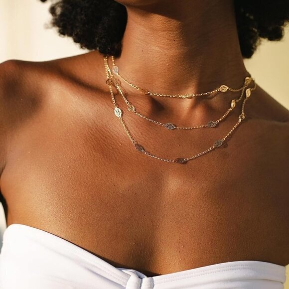 18K Gold Plated Cascading Layer Leaf Necklace - Picture 4 of 10